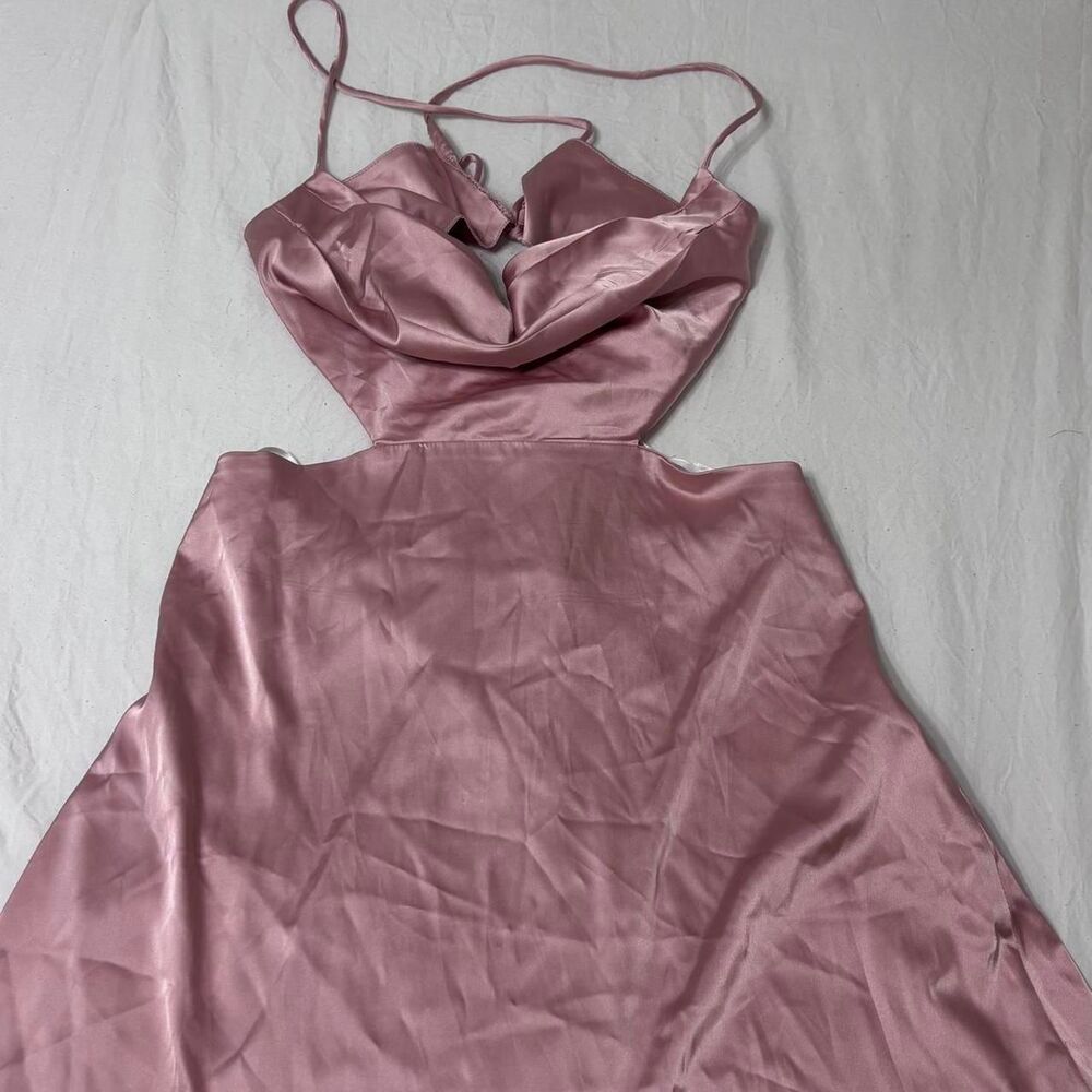 SHEINBAE Satin Rose Pink Open Back Formal Homecoming Medium Women's Mini Dress